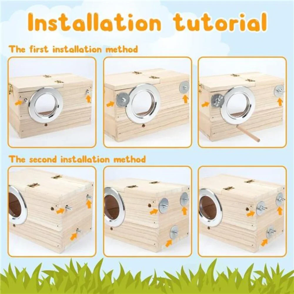 Parakeet Nesting Box Transparent Design, Bird Nest Breeding Box with Perch Wood